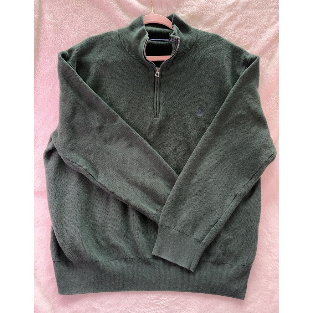 Polo Ralph Lauren Men's Cotton Tight-Knit 1/4 Zip Mock Neck Sweater Green XXL